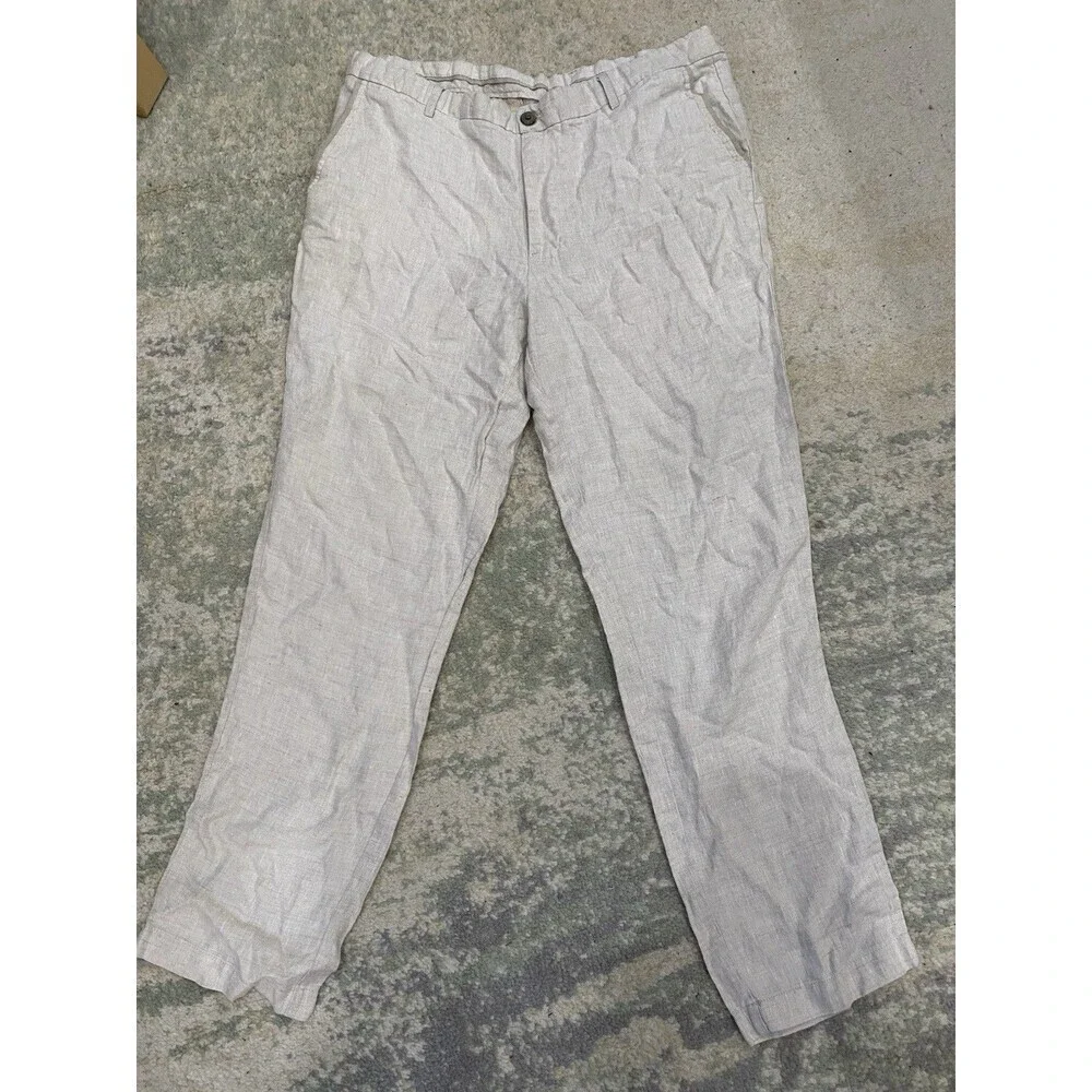 Tasso Elba Men's Island Beige 100% Linen Resort Pants Size 36X32